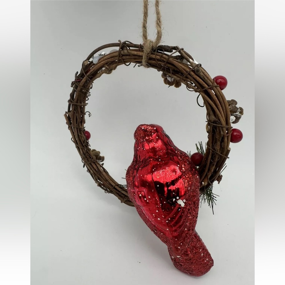 NWT Pottery Barn Christmas Red Glitter Bird Cardinal Holiday Wreath Ornament